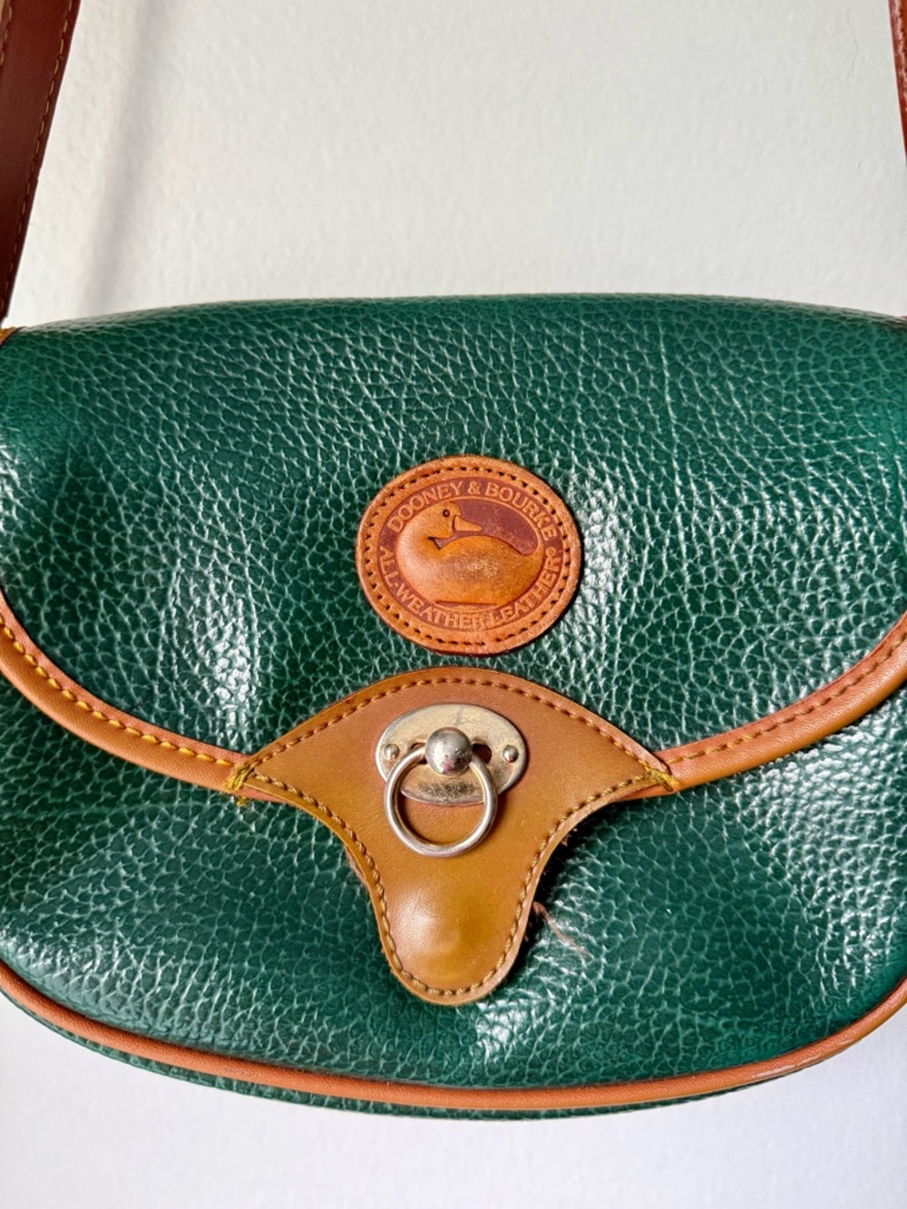 VTG Dooney & Bourke All Weather Leather Green and Brown Crossbody Bag Duck Logo